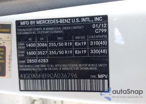 2012 Mercedes-Benz Ml 350 4Matic from USA, damaged, VIN 4JGDA5HB9CA036796